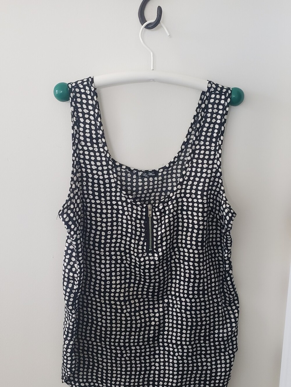 Tank Top- Polka Dot Zip-Front Sleeveless Tank Top - Black & White